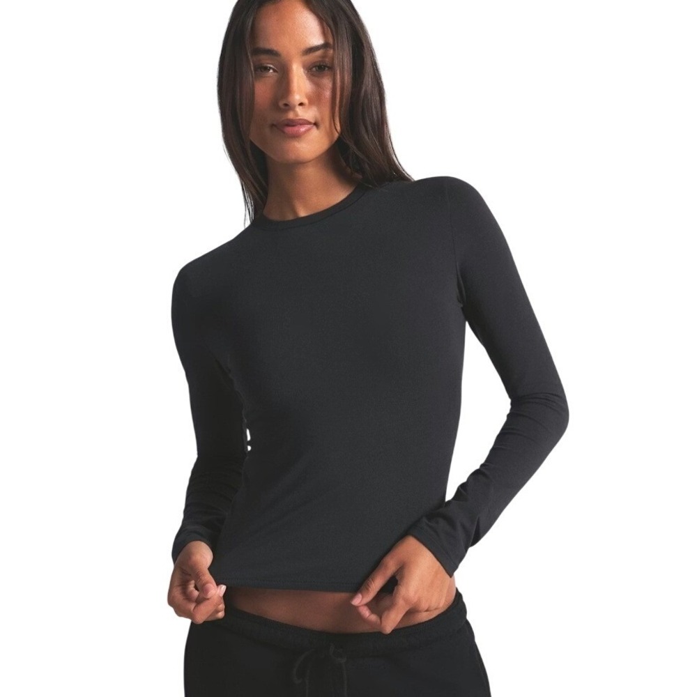 SKIMS | Fits Everybody Long Sleeve T-Shirt Onyx Black Crew Neck | Size Medium